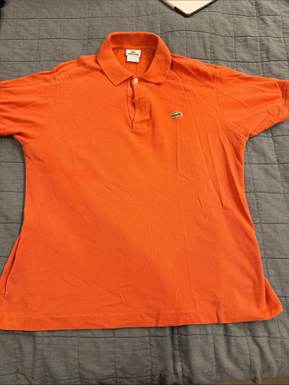 Lacoste Men's Bright Orange Pique Polo with Green Crocodile Logo